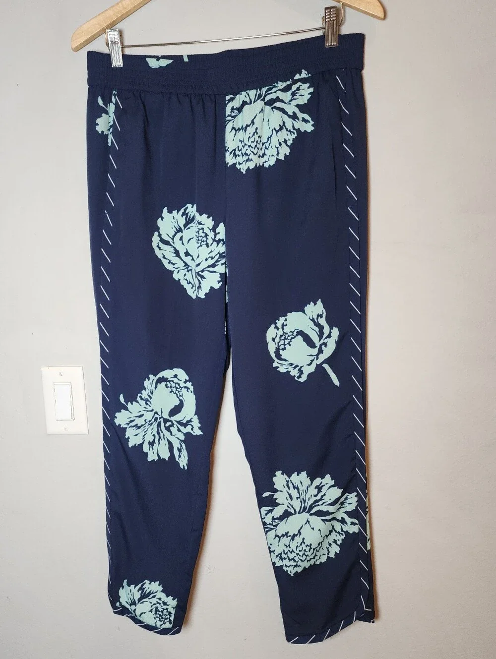 J. Crew Pull On Reese Pants Lined Navy Blue Floral Peony Women's Size 8